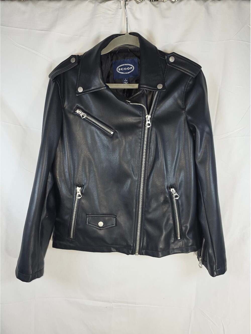 Scoop Black Faux Leather Moto Biker Jacket Women’s Size S